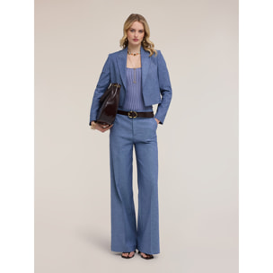 Motivi - Pantaloni palazzo in misto lino - Azzurro