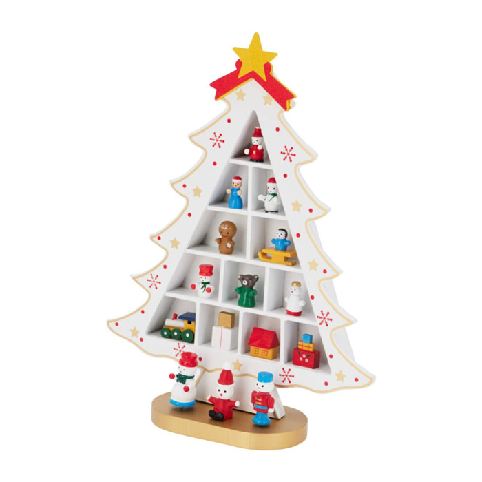 figurita de árbol de navidad en mdf con decoración en color blanco h.29cm