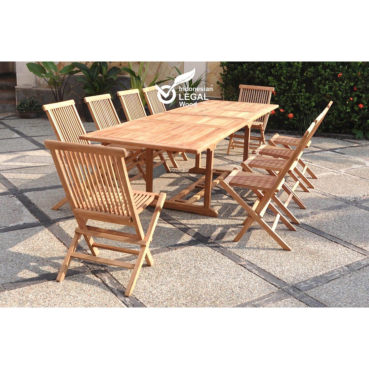 Salon de jardin teck massif 10-12 personnes table rectangulaire 10 chaises ADAGNA