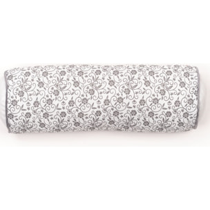 Coussin polochon déhoussable imprimé floral coton CHARME blanc