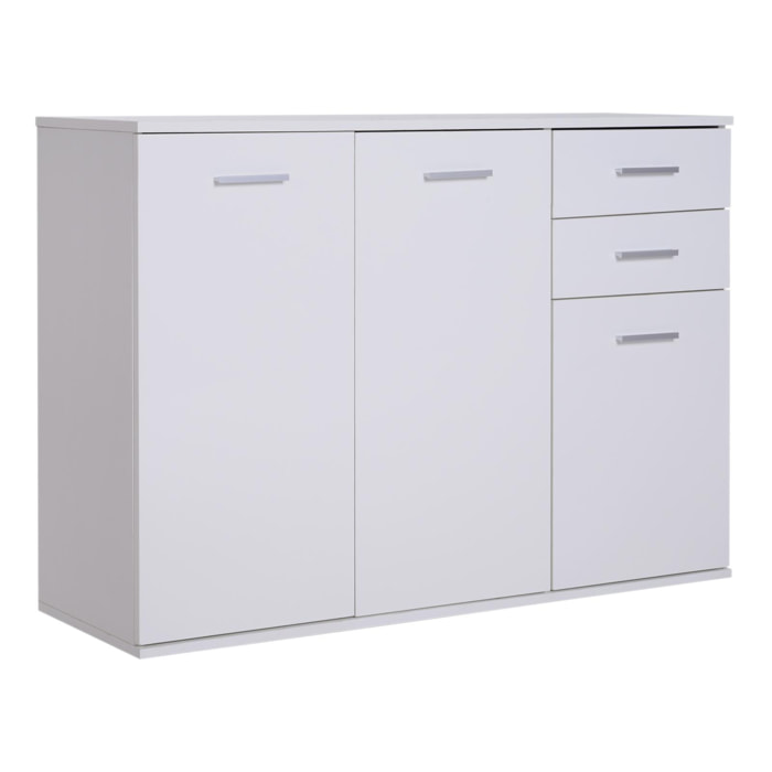 HOMCOM Buffet meuble de rangement 2 tiroirs coulissants 2 placards étagère réglable panneaux particules blanc
