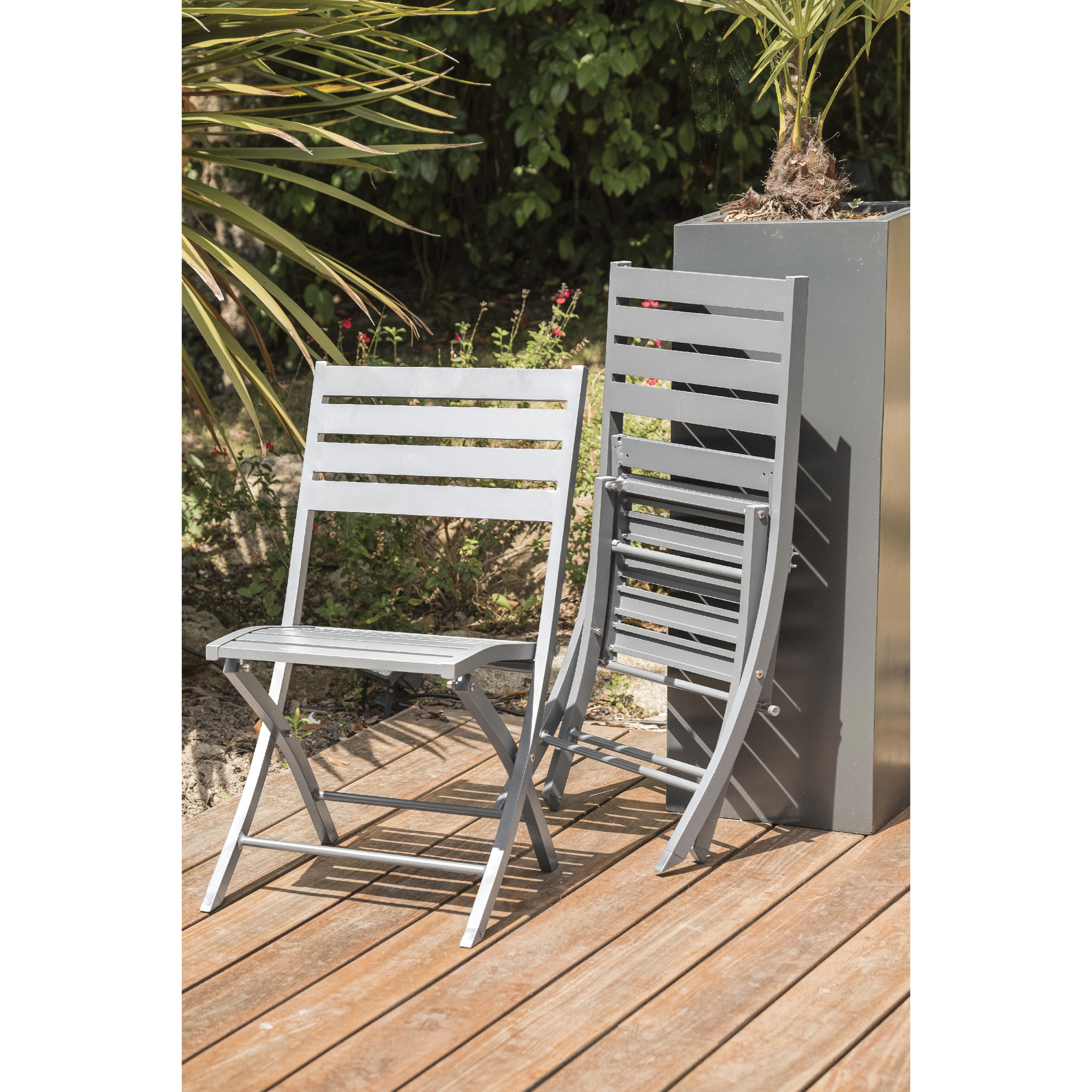 MARIUS - Lot de 2 chaises de jardin en aluminium gris