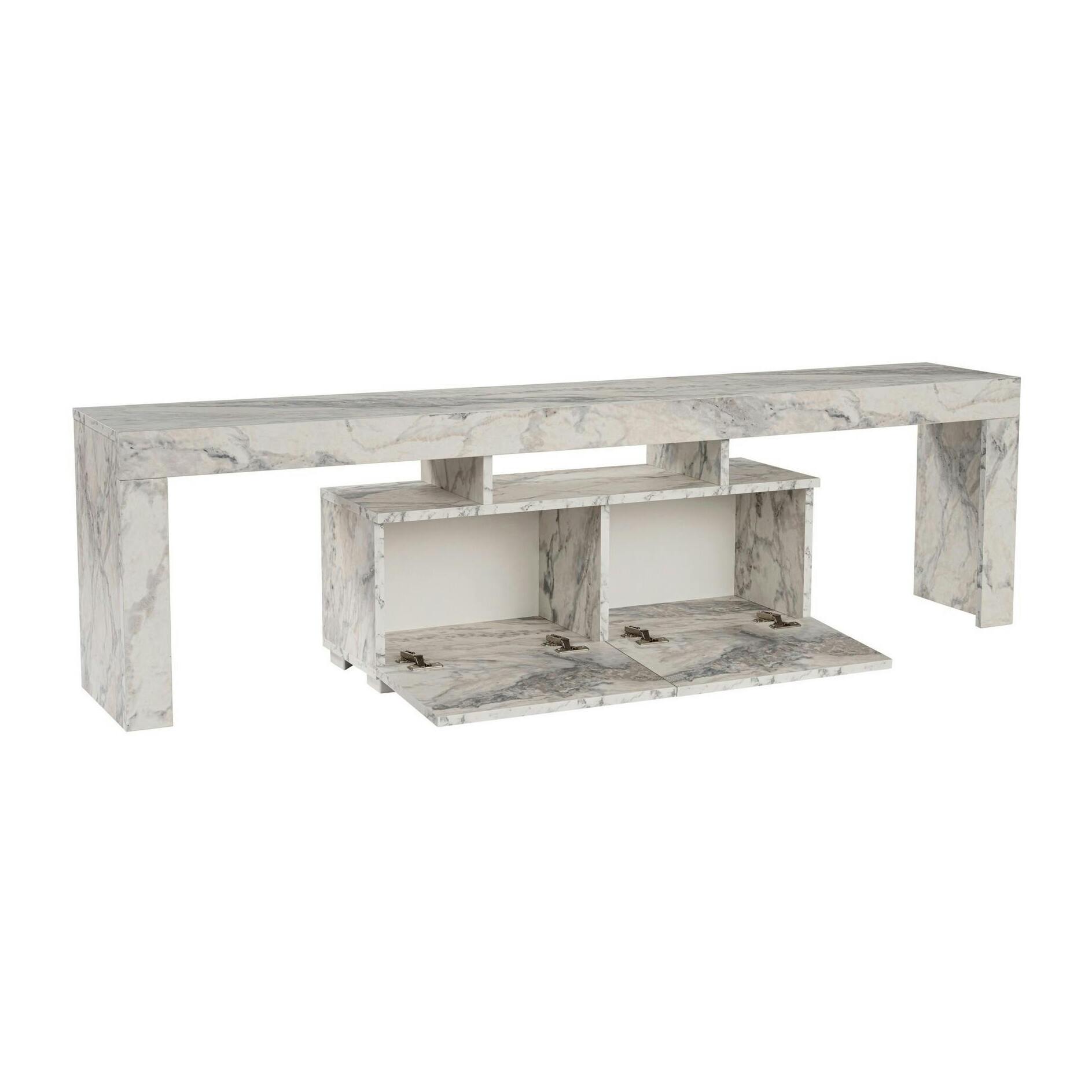 Banc TV moderne avec rangement - effet marbre MARFA