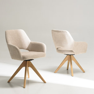 UGO - Chaise pivotante 360° en tissu beige dossier droit, pieds bois UGO