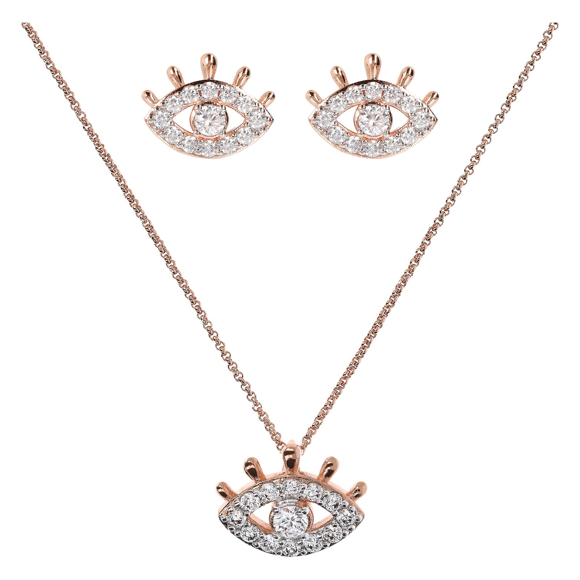 Set Collana e Orecchini Occhio con Pavé di Cubic Zirconia