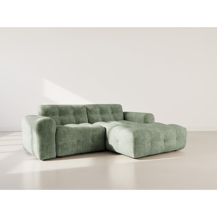 Diane - Canapé d'angle droit 4 places en velours texturé - Vert sauge