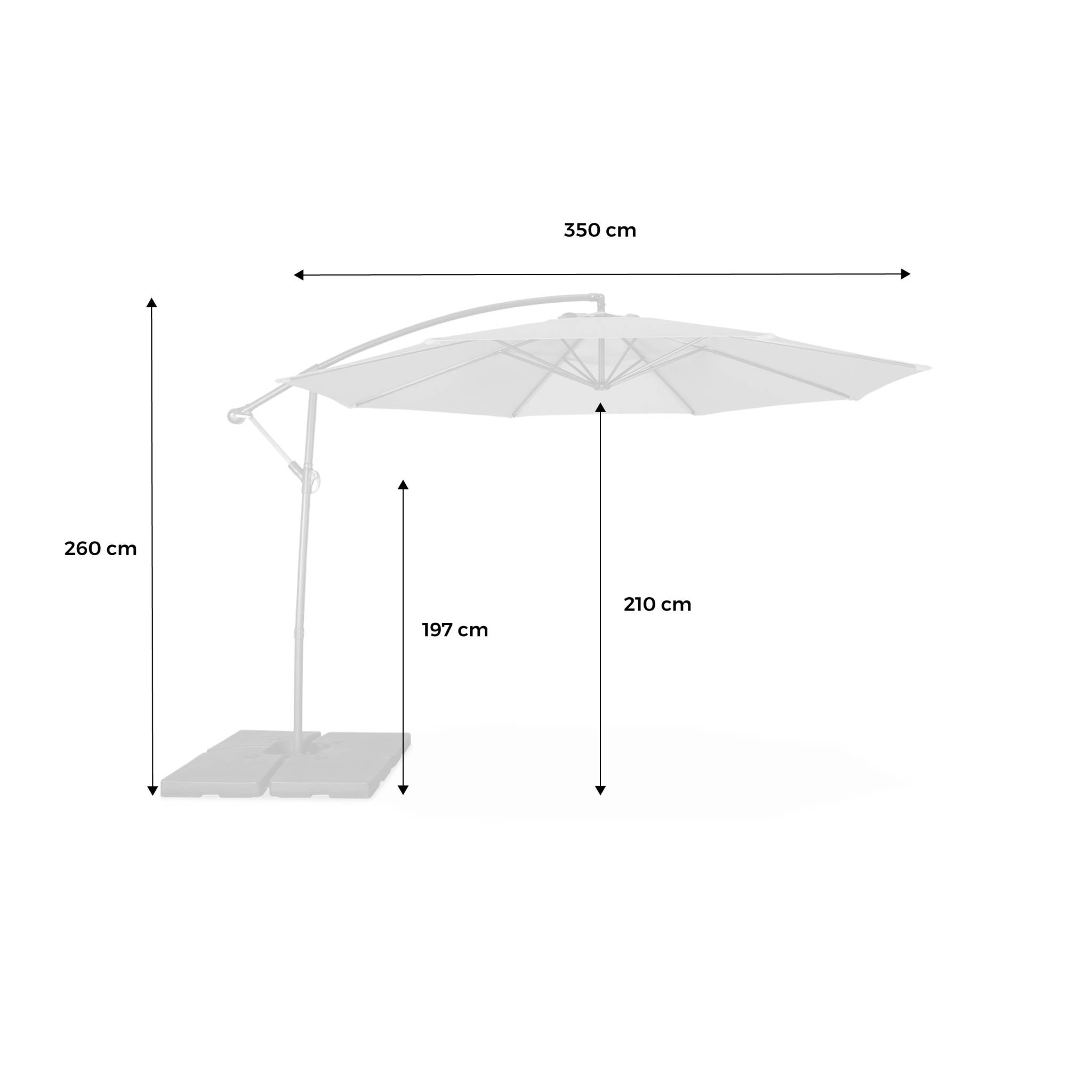 Parasol déporté Ø350cm - Hardelot - Coloris Gris. structure anthracite. manivelle anti-retour.