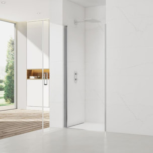 Fusion ensemble porte pivotante /paroi 100x100cm anticalcaire avec profilés chrome brillant (SATFUD100S100-SET)