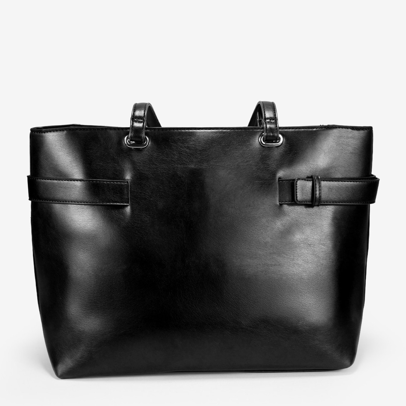 Bolso shopper negro para portátil con hebilla de metal