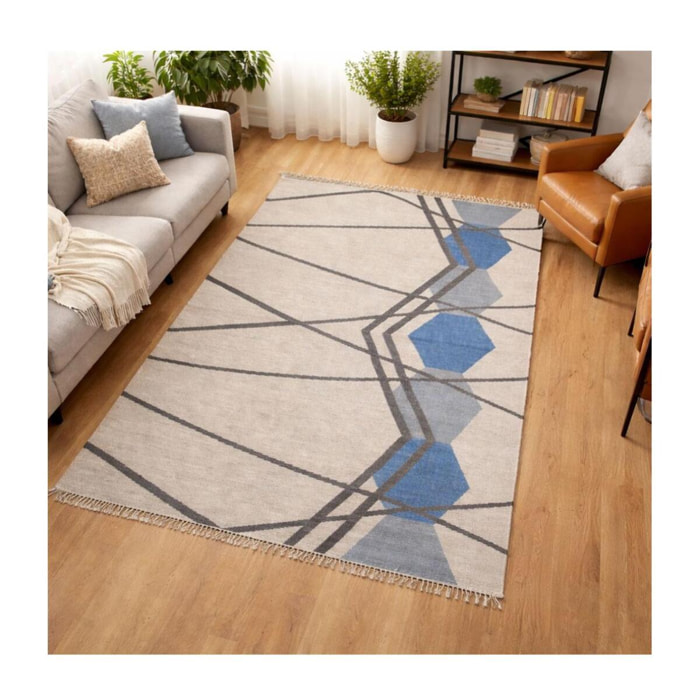 Tapis kilim fait à la main en laine motif géométrique