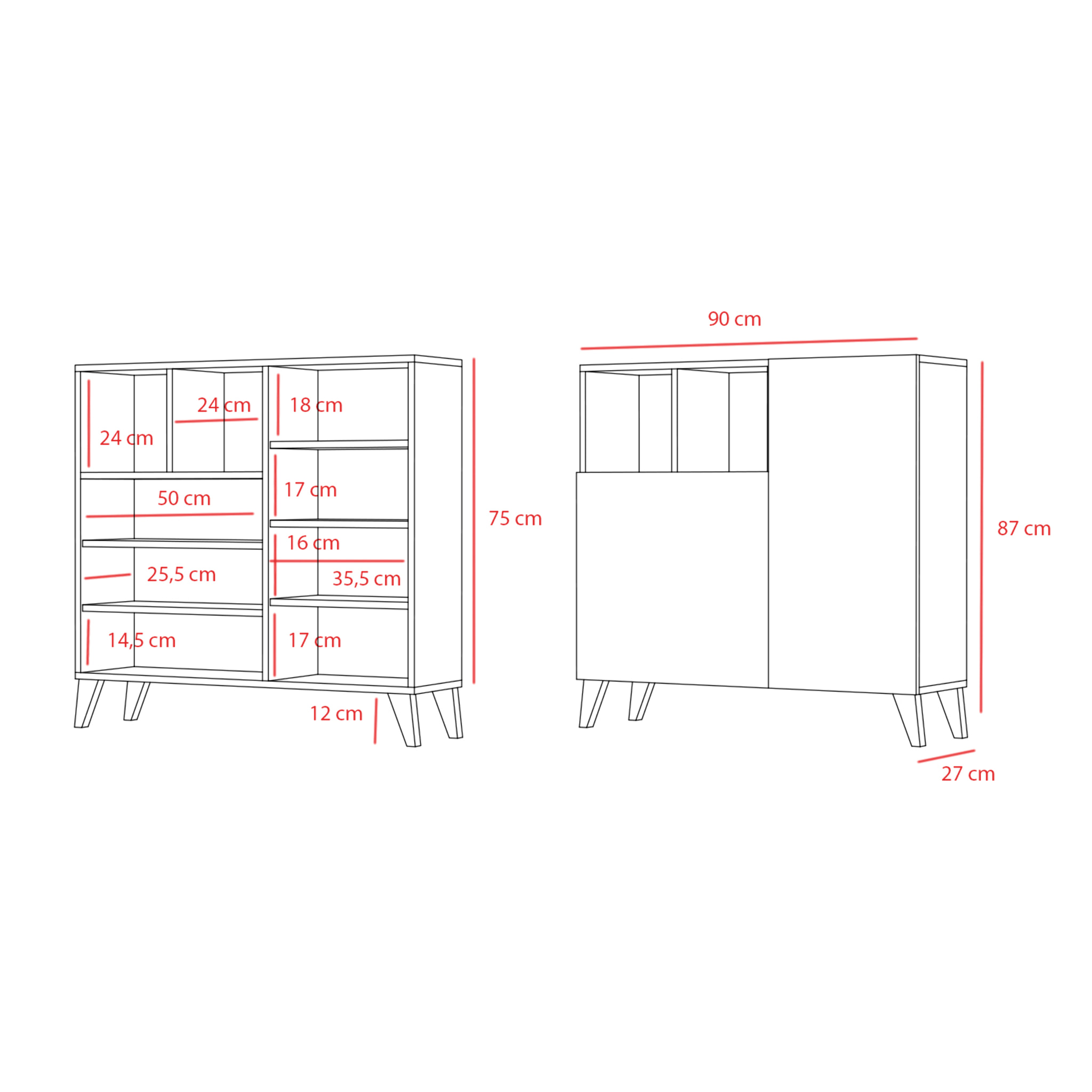 Zapatero Oslo melamina nogal puertas blanco 87x90x27 cm