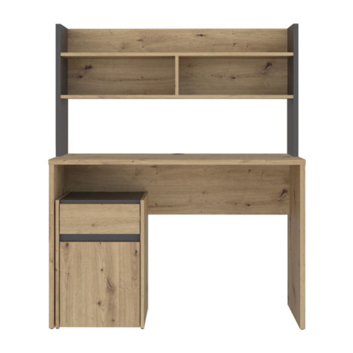 Bureau et sur-meuble avec caisson amovible effet bois et gris foncé - L110 CM - KIARA