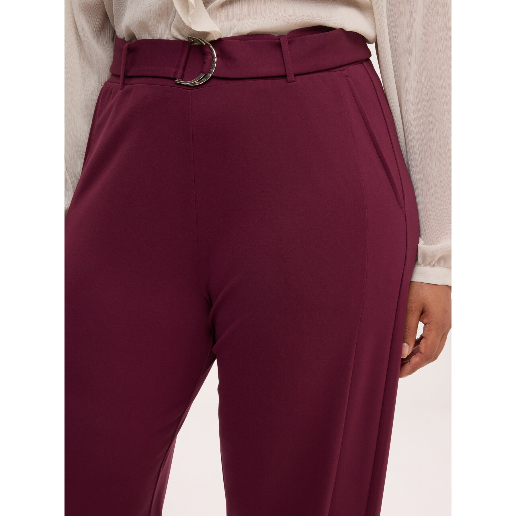Fiorella Rubino - Pantalones Wide Leg con cinturón de anilla - Burgundy