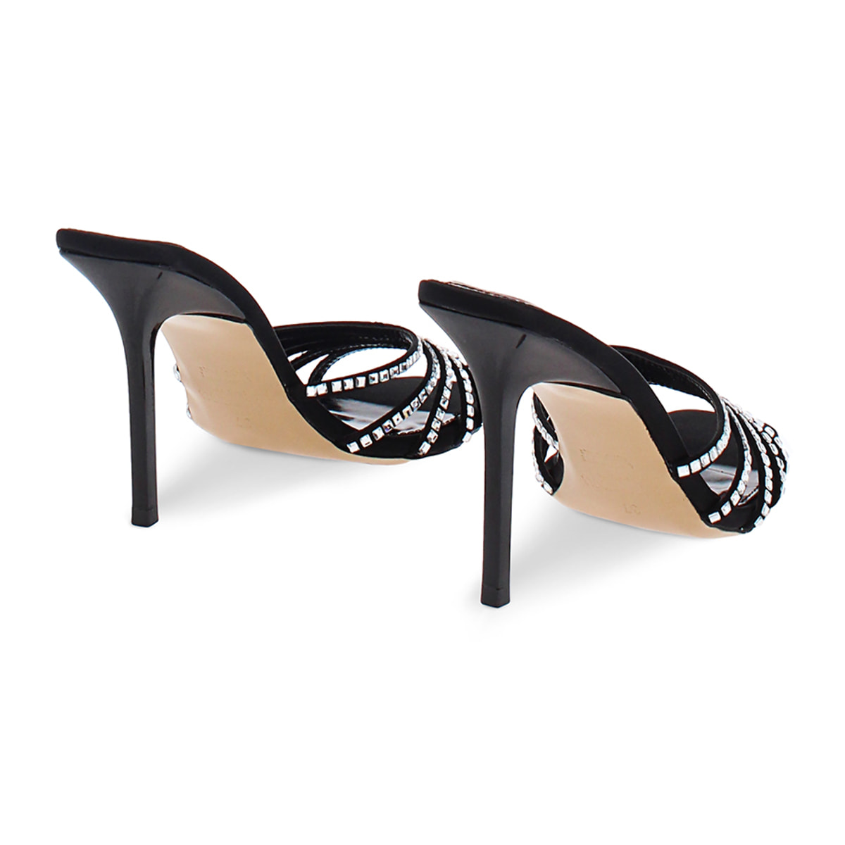 Mules punta abierta negras tacón 9 cm