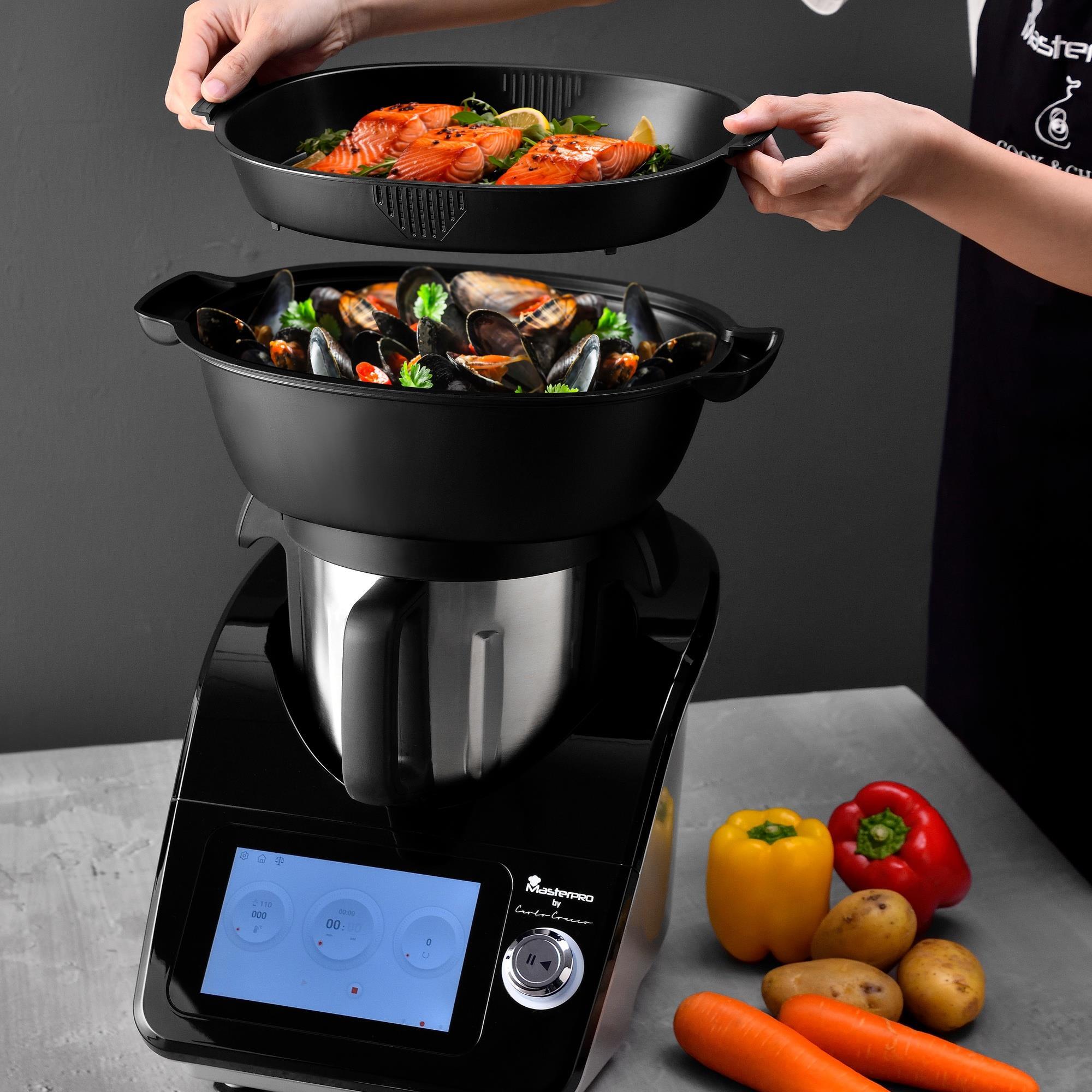 Robot de cocina 1000w de 4,5l de 12 programas con control de temperatura y temporizador masterpro by carlo cracco