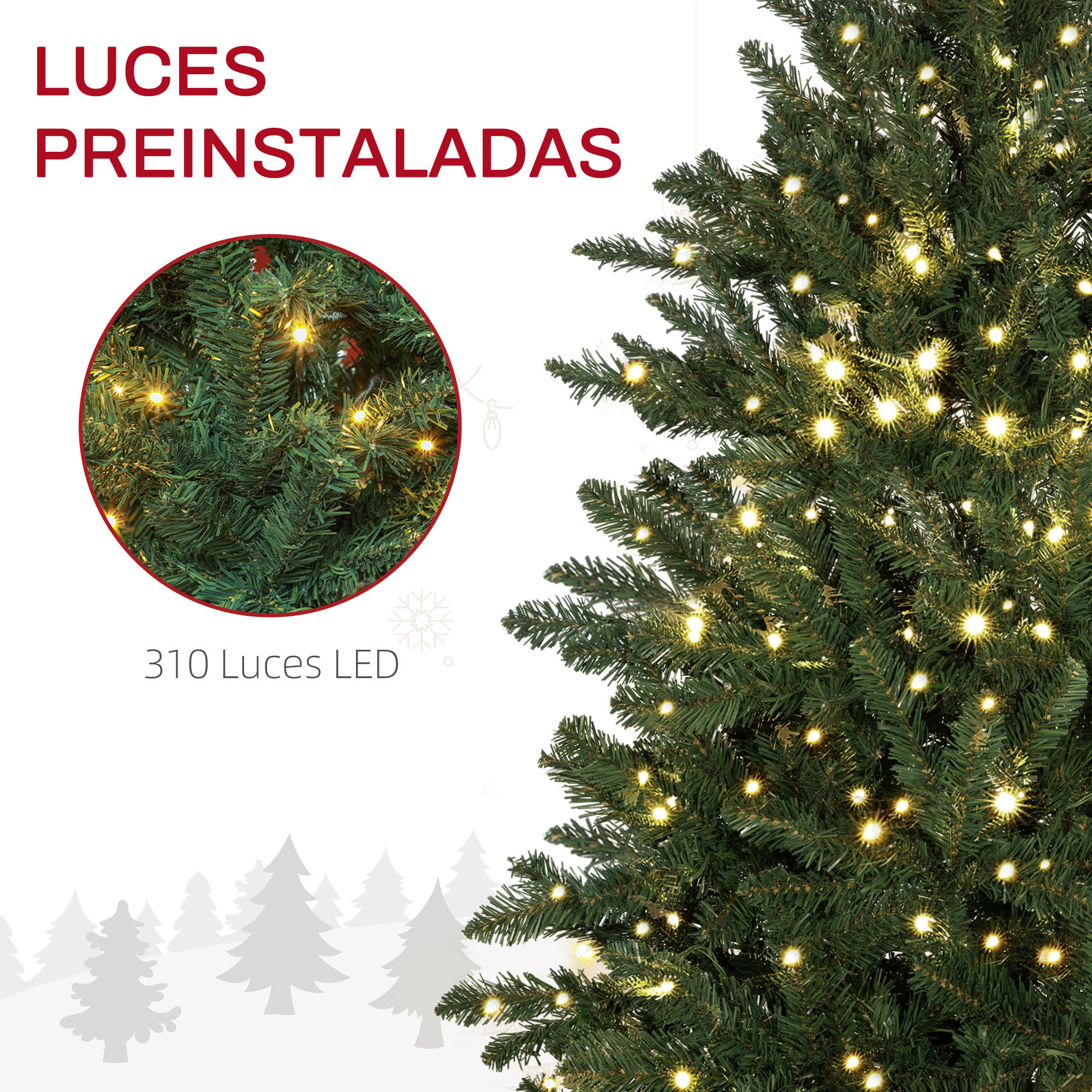 Árbol de Navidad 180 cm Árbol de Navidad Artificial con 310 Luces LED 872 Ramas y Soporte de Metal Árbol Navideño para Salón Interior Verde