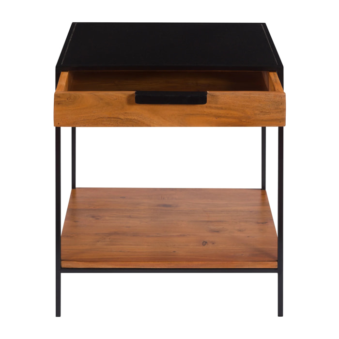 Table de chevet 1 tiroir en bois d'acacia et métal - Salama
