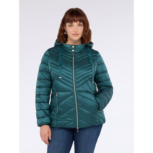 Fiorella Rubino - Plumífero acolchado con diseño chevron y capucha - Petrol Blue