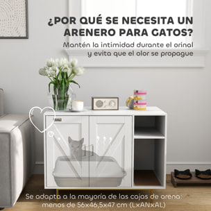 Mueble Arenero para Gatos Caja de Arena para Gatos con Almohadilla para Rascar y Compartimento de Almacenaje Arenero para Gatos para Salón Dormitorio 80x50x61 cm Blanco