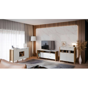 Buffet L141 cm 2 tiroirs 2 portes 4 niches décor gris clair - BOLERO