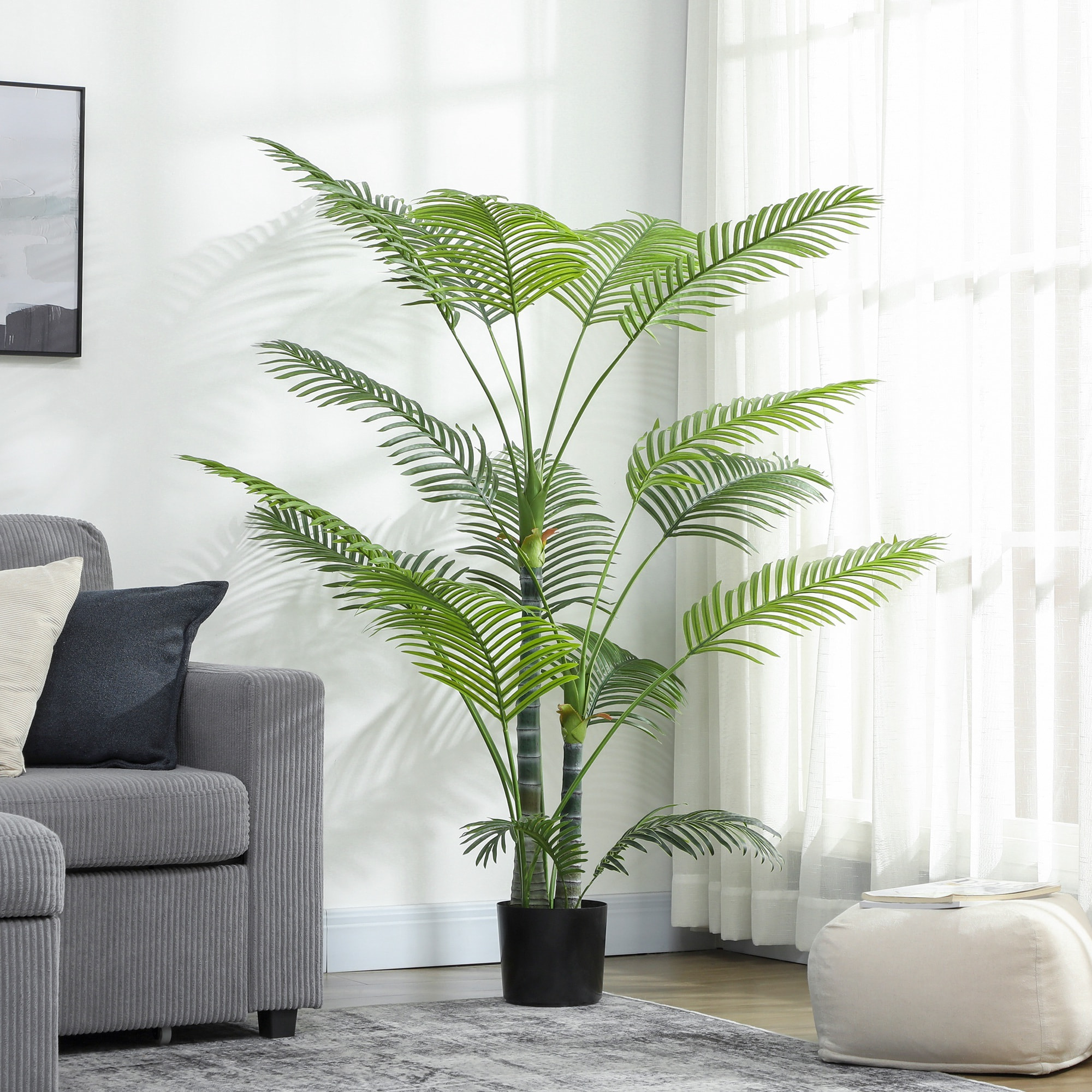Palmier artificiel - plante artificielle H.175cm - 4 pieds 16 feuilles grand réalisme - pot inclus