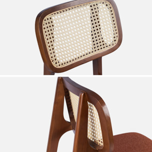 Tabouret de bar vintage bois d'hévéa cannage et tissu 66,5cm (lot de 2) MANI