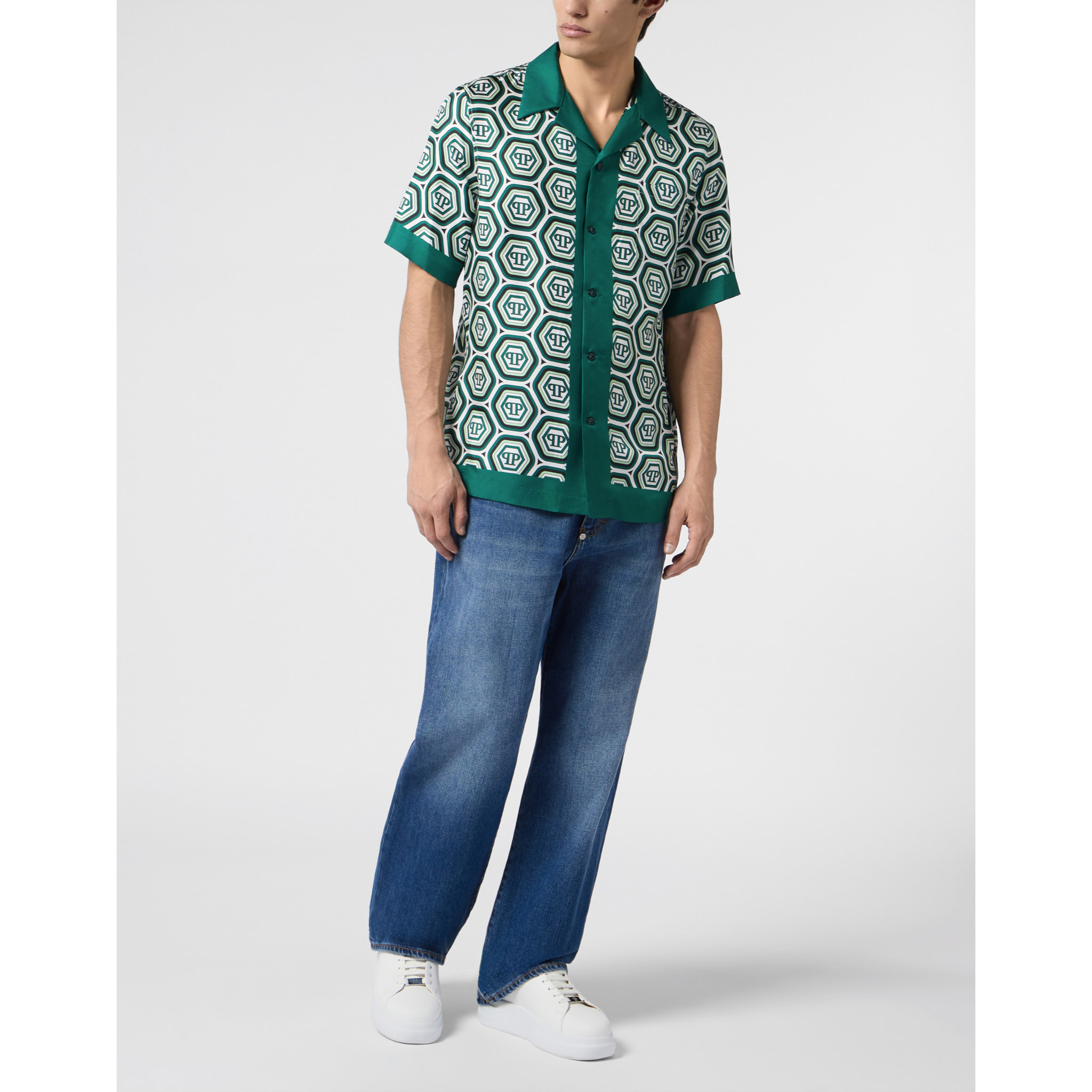 PHILIPP PLEIN Silk Bowling Shirt Monogram 70's