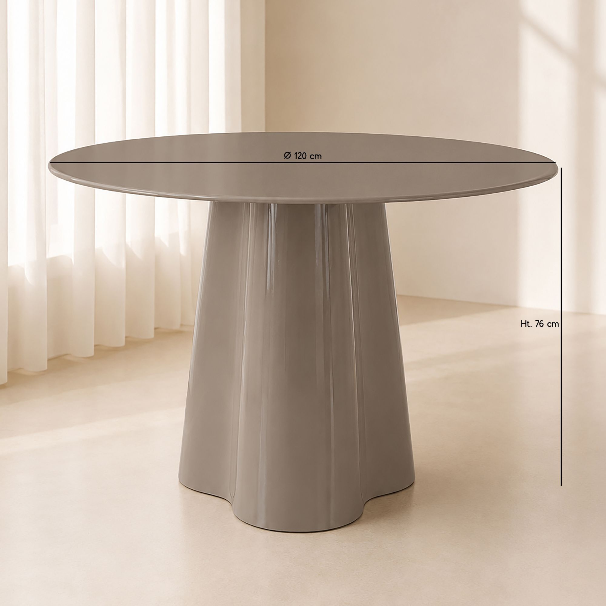 Table ronde 120cm en verre effet teck cappucino IRIS