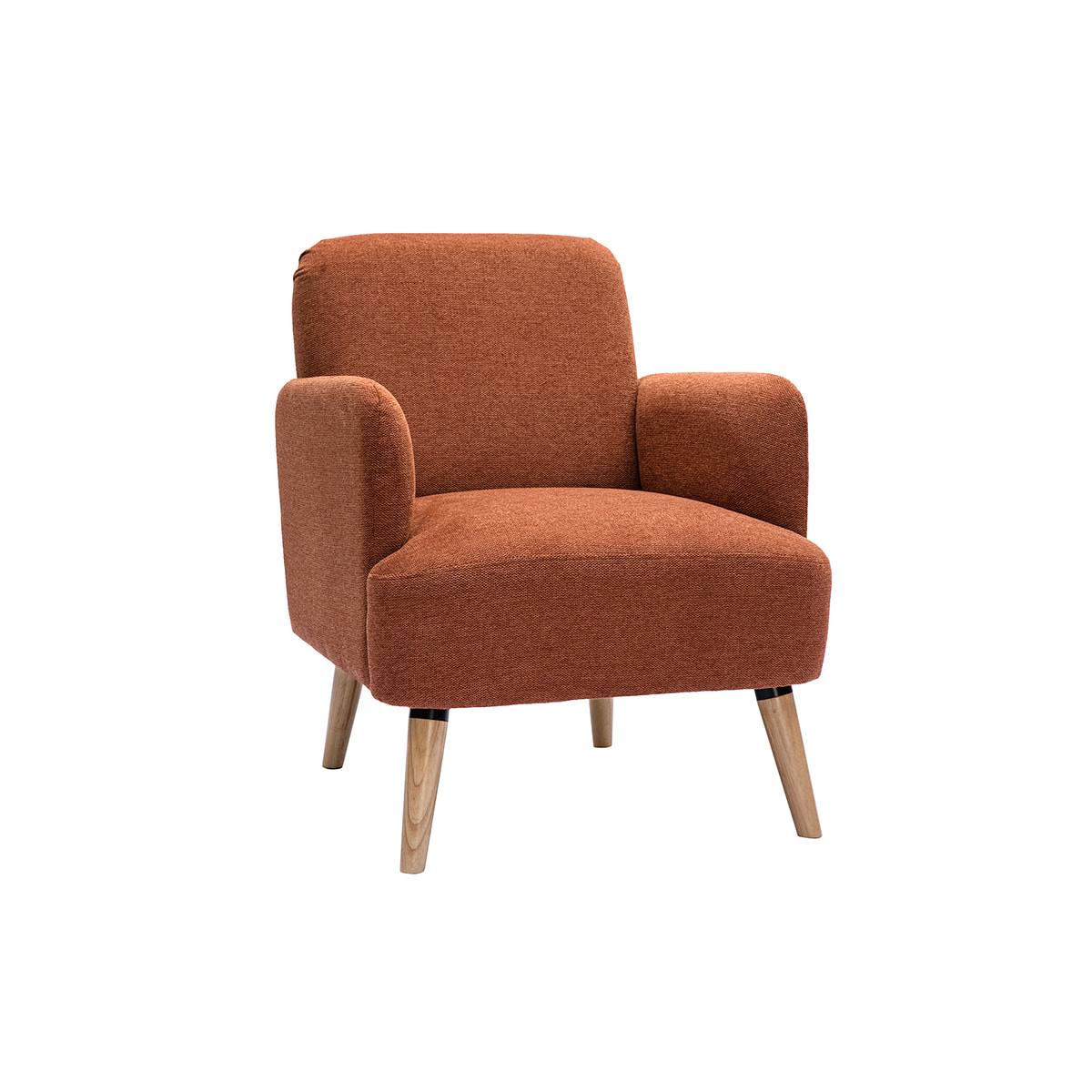 Fauteuil scandinave en tissu effet velours texturé terre brûlée et bois clair ISKO