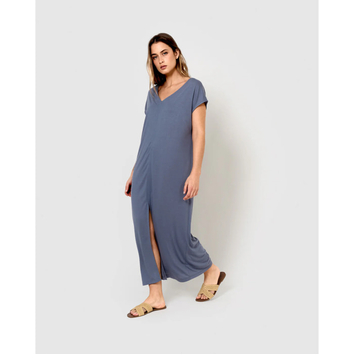 Vestido largo viscosa índigo