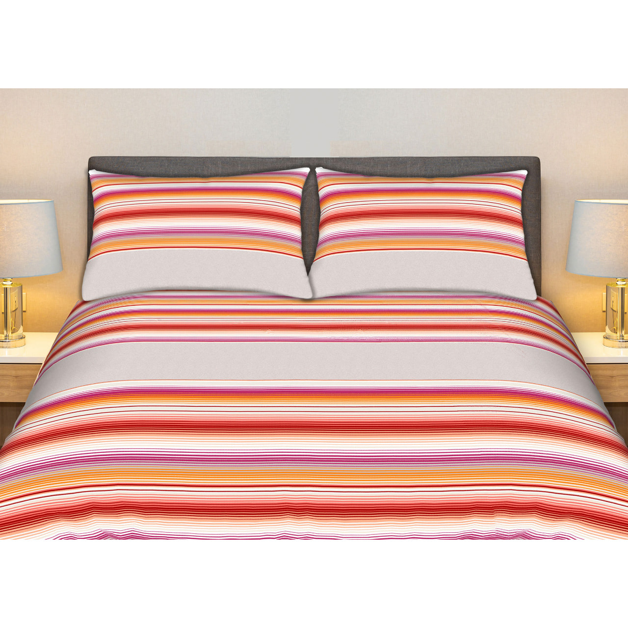 Completo Lenzuola 100% Cotone Effetto Seta Striped Grigio CN