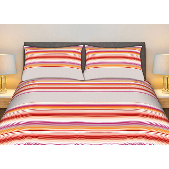 Completo Lenzuola 100% Cotone Effetto Seta Striped Grigio CN