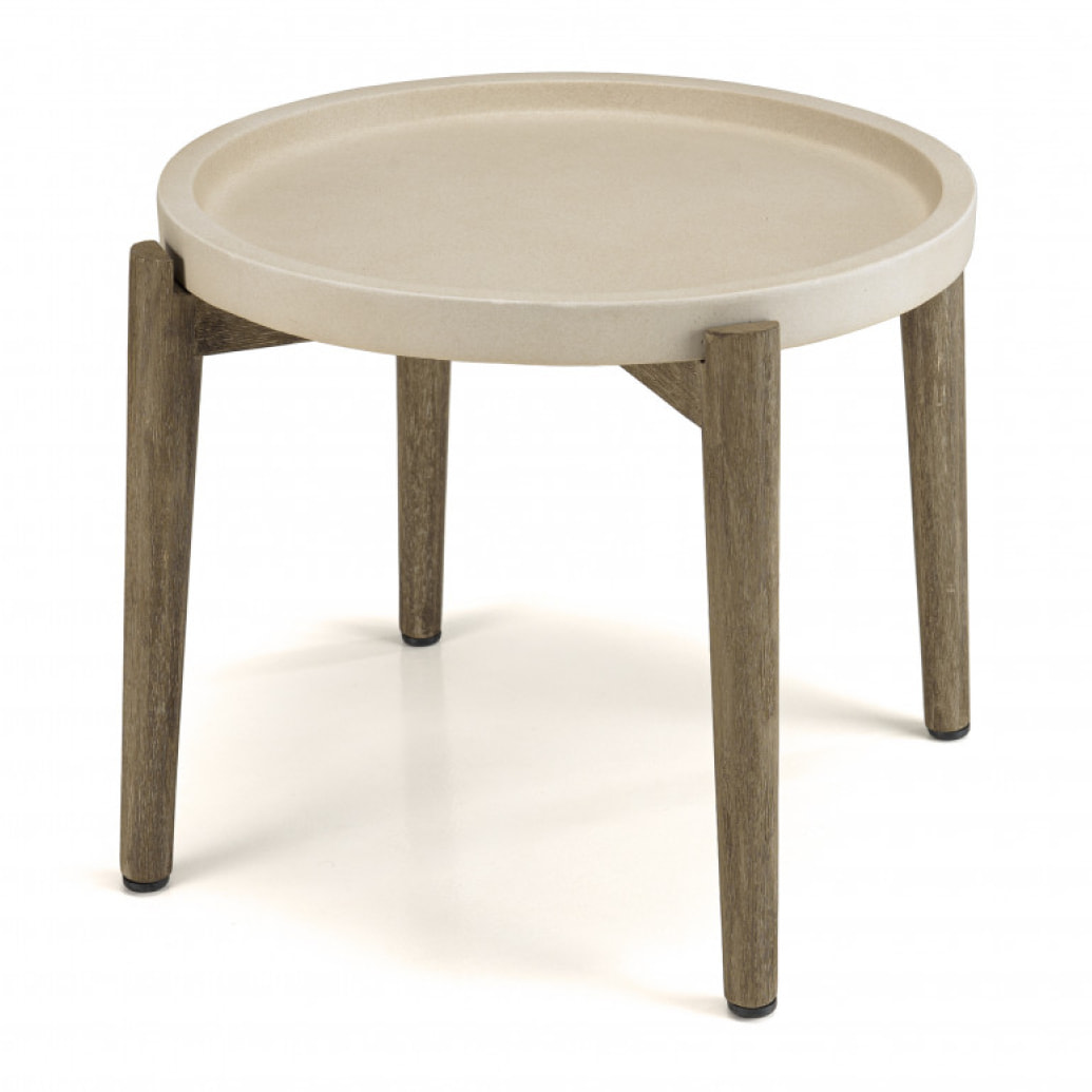 HANS - Table d'appoint ronde 50x50cm plateau béton beige pieds acacia