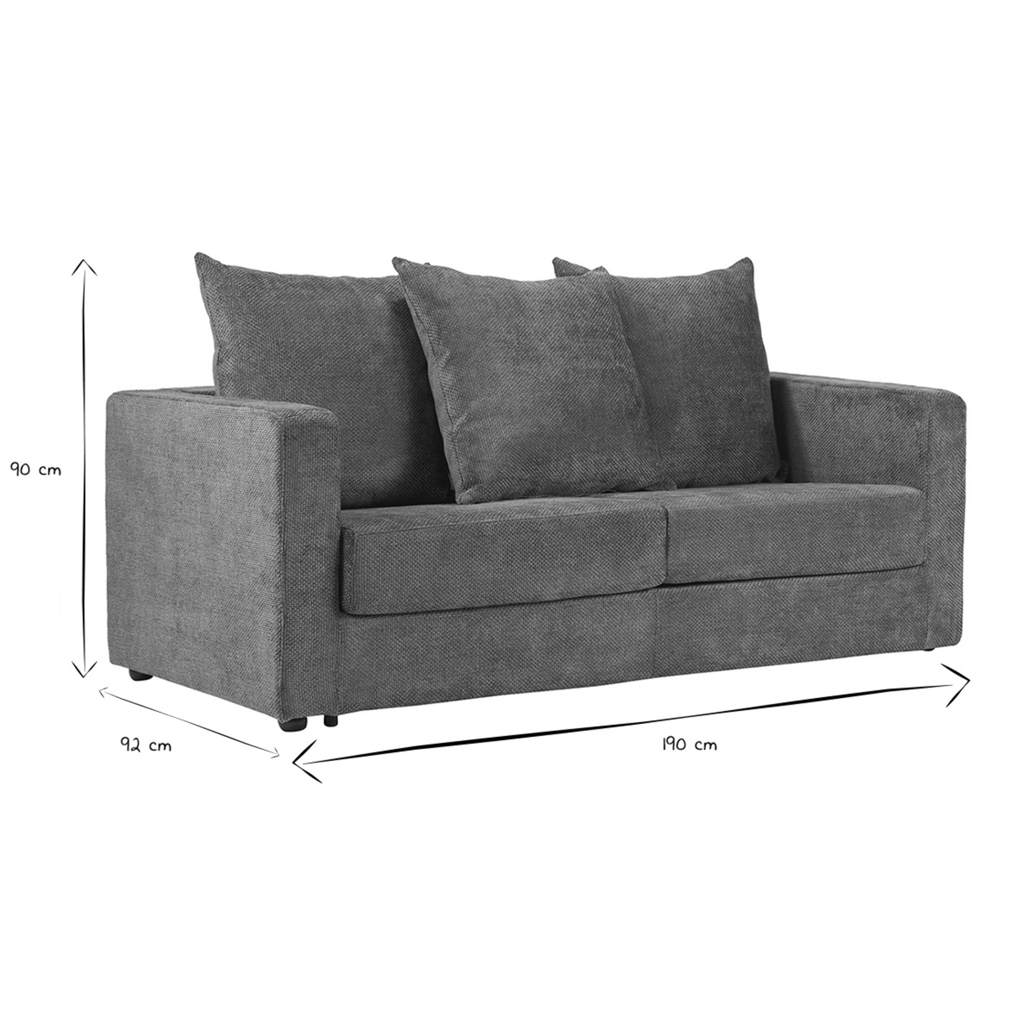Canapé convertible 3 places en tissu velours chenille vert kaki avec matelas 13 cm BACIO