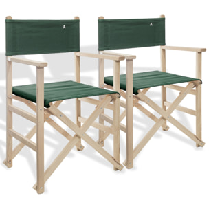 Set de 2 sillones director plegables estructura sin barniz con lona color verde oscuro