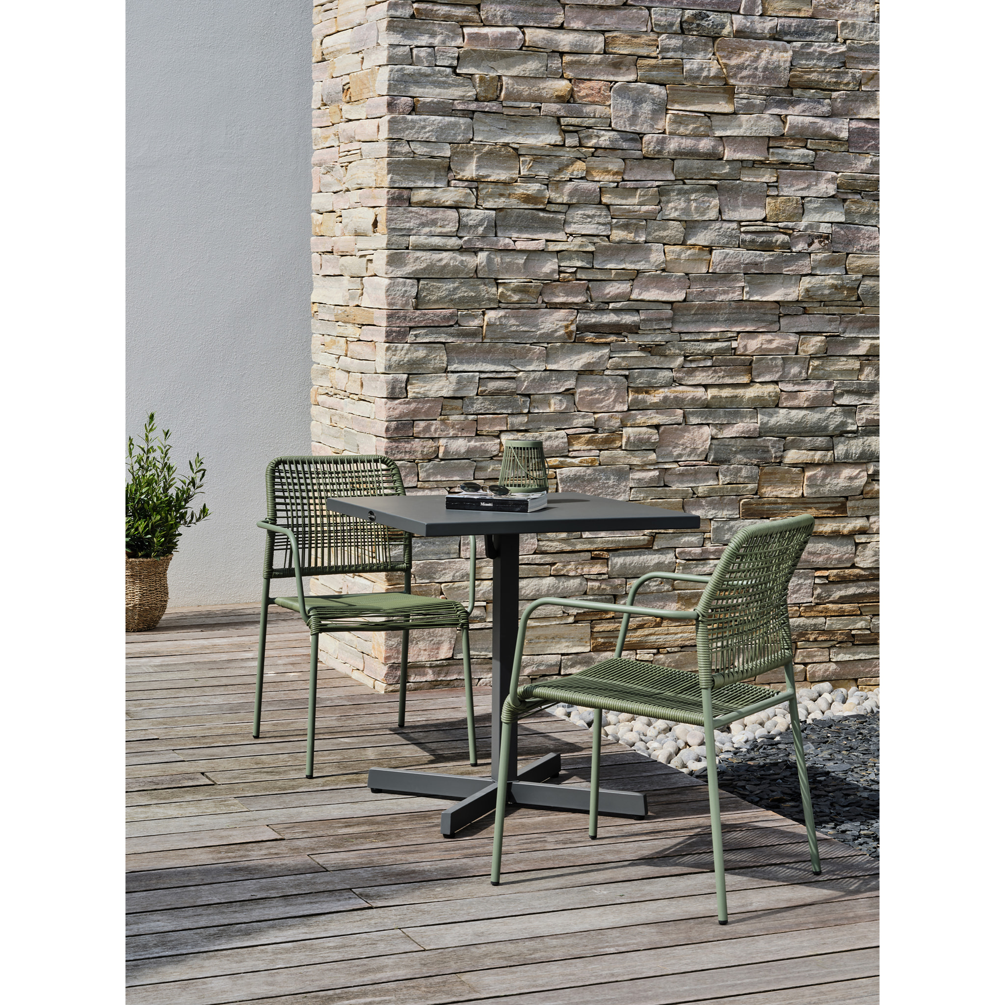 LOUISE - Ensemble repas de jardin 2 places en acier gris anthracite