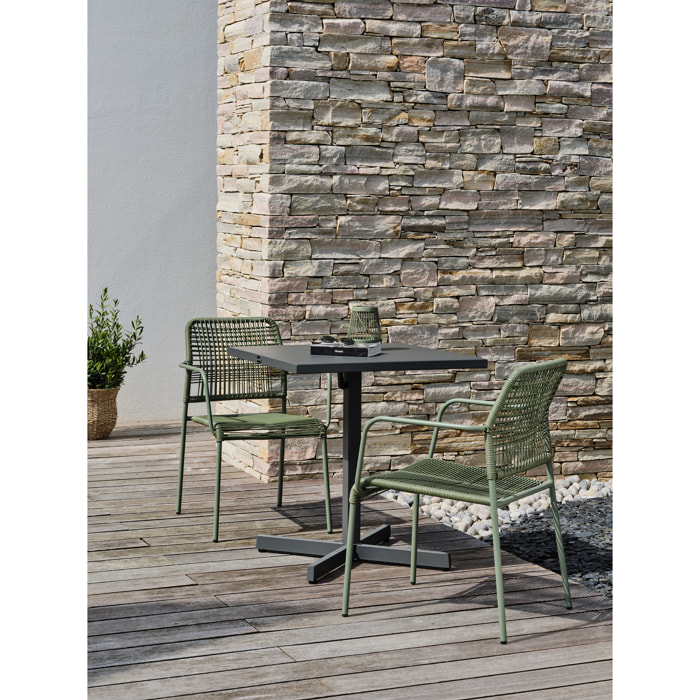 LOUISE - Ensemble repas de jardin 2 places en acier gris anthracite
