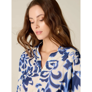 Oltre - Blusa in cotone fantasia - Blu