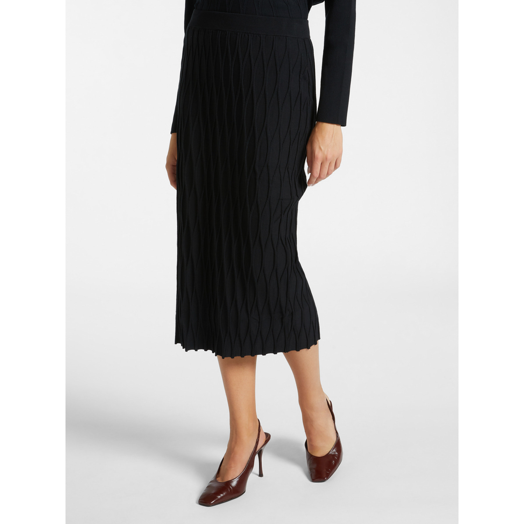 Elena Mirò - Falda en hilo de viscosa LENZING™ ECOVERO™ - Negro