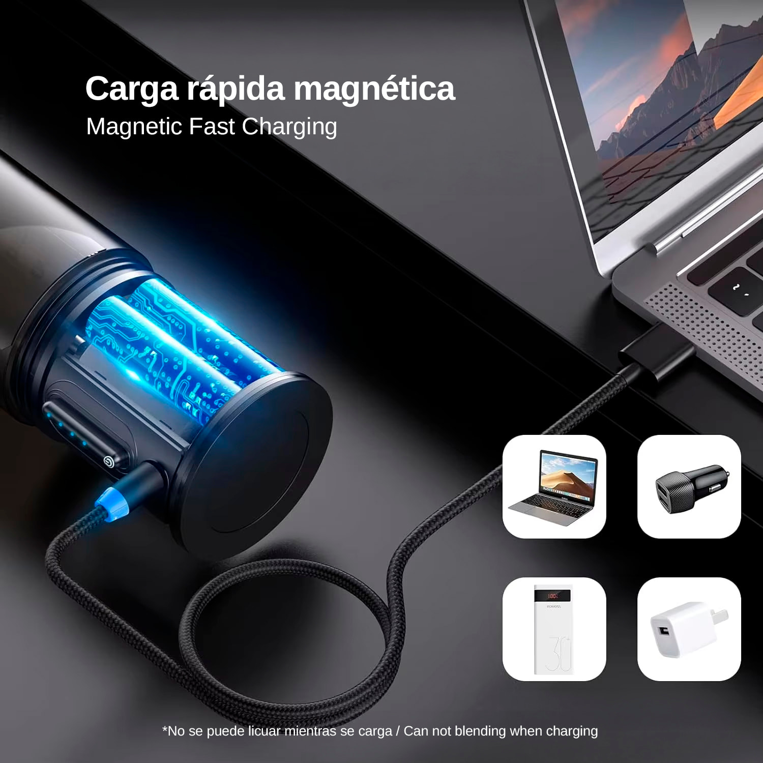 Batidora portátil HD-08 de 450 ml con potente motor de 240W, con batería recargable de 4000mAh.