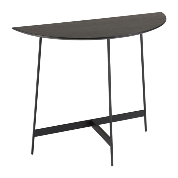 DALY - Console demi-lune noire 83x35cm piètement métal