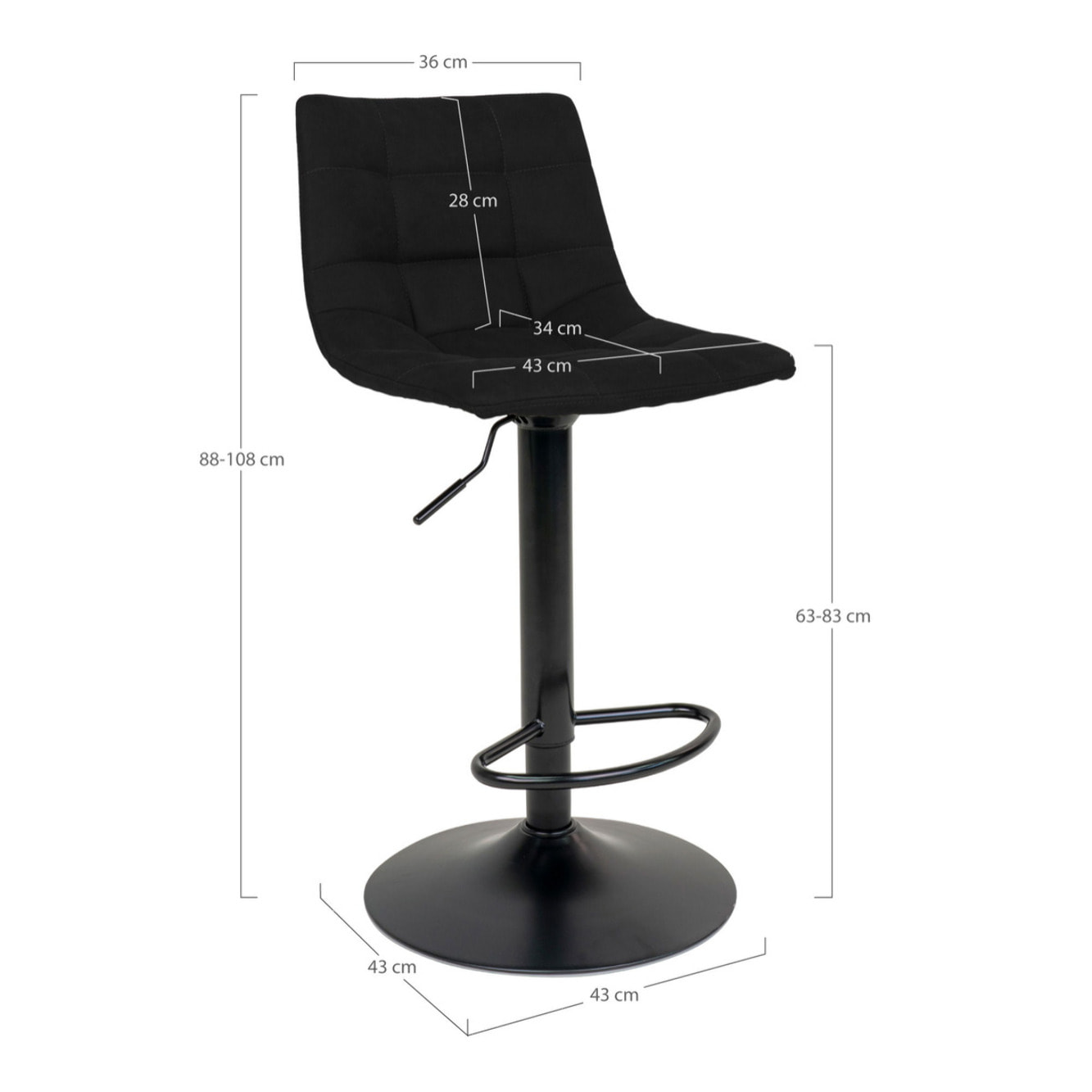 Set 2 sgabelli da bar Middelfart in velluto nero con base nera