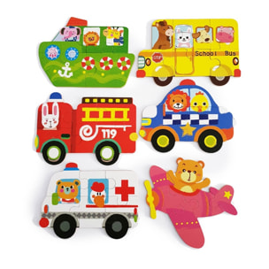 PUZLES MÚLTIPLES 6 EN 1: ANIMALES CONDUCTORES 3 a 6pcs/puzle (CAJA METÁLICA)