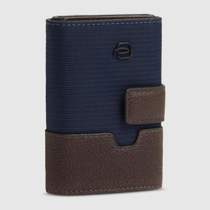 Piquadro Portacarte automatico in pelle e in tessuto riciclato, schermato con protezione RFID