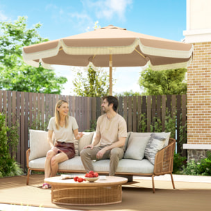 Sombrilla Terraza Exterior, Ø266x238 cm, Sombrilla de Jardín con Ángulo Ajustable 30°, Manivela, Flecos y Ventilación, Impermeable, Parasol para Terraza, Playa, Patio, Balcón, Caqui