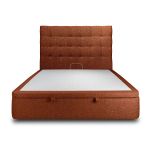 Lit avec sommier et tête de lit capitonnée - Tissu bouclette au style chic - Adapté à tous les matelas, montage rapide - Rangement XXL
