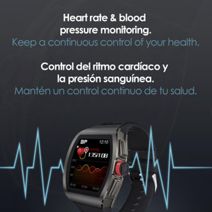 Smartwatch M2 con pressione sanguigna, monitor cardiaco, 10 modalità multisport. Notifiche dell'app.