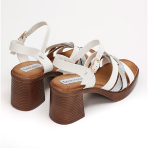 Sandali in simil pelle con tacco comodo quadrato e fasce bicolore