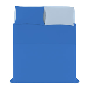 COMPLETO LETTO NATURAL COLOR, 100% Cotone, Made in Italy - BLU ROYAL/AZZURRO