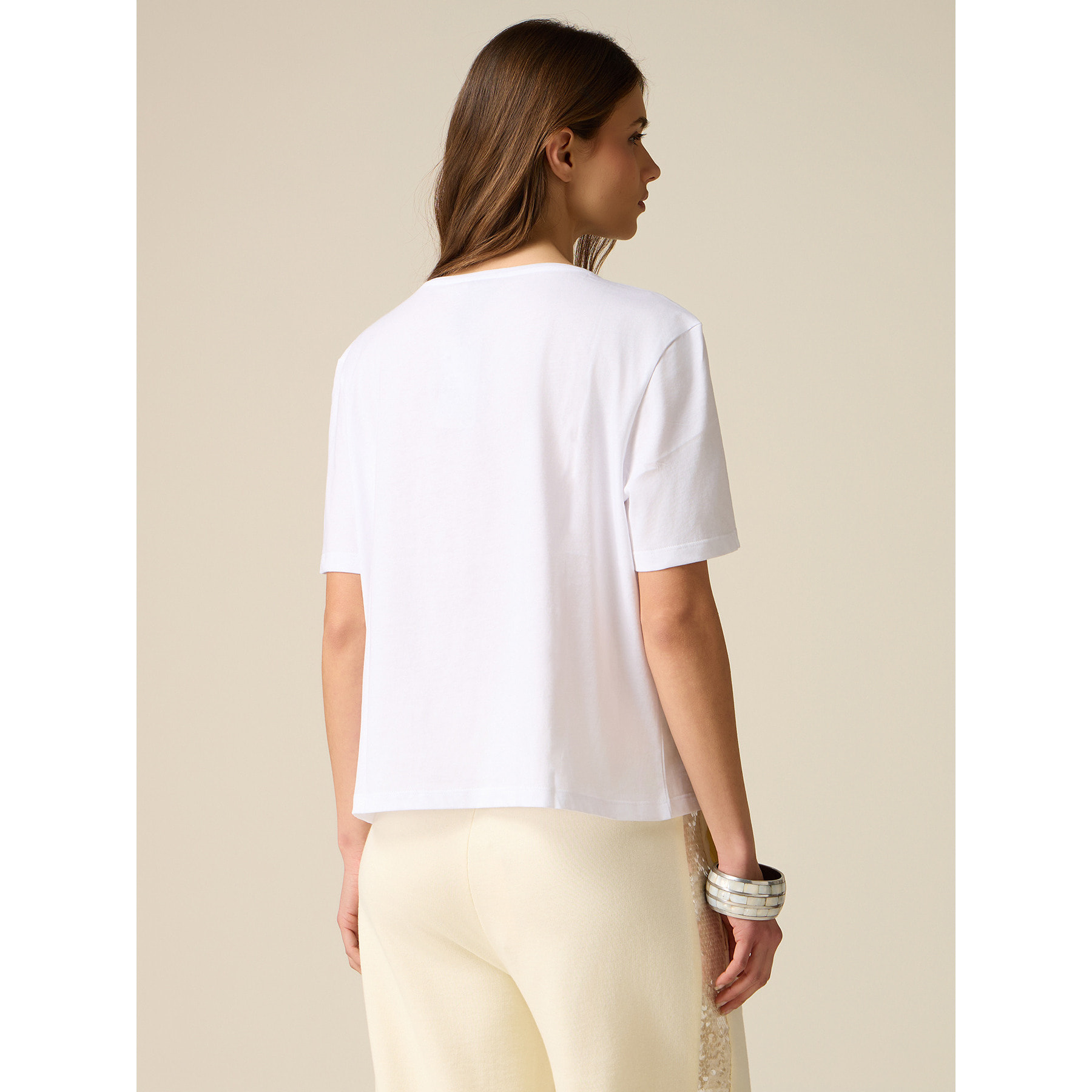 Oltre - T-shirt in cotone con applicazioni - Bianco